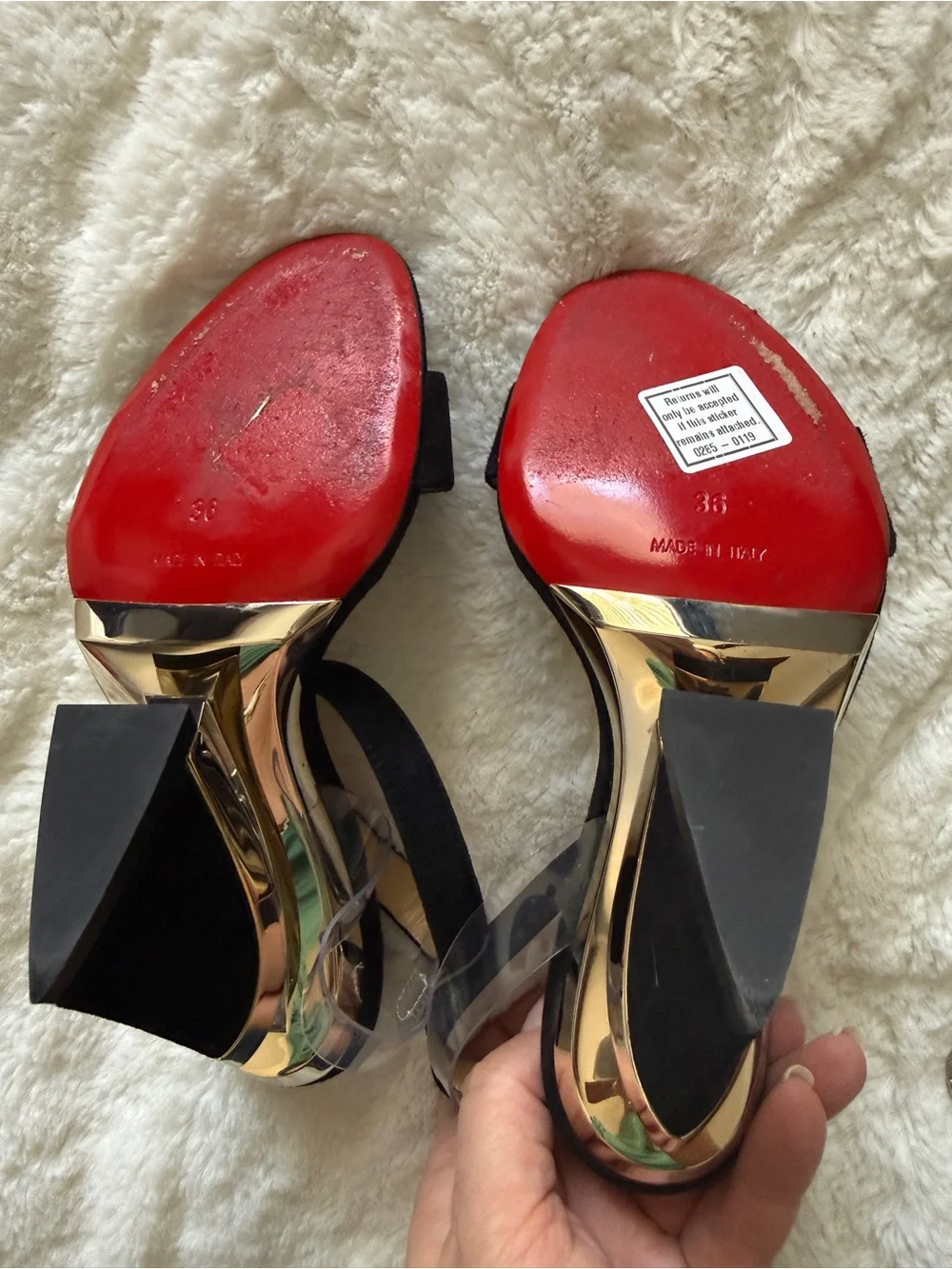 Christian Louboutin Levitalo 100 Black Suede PVC Wedges EU 36